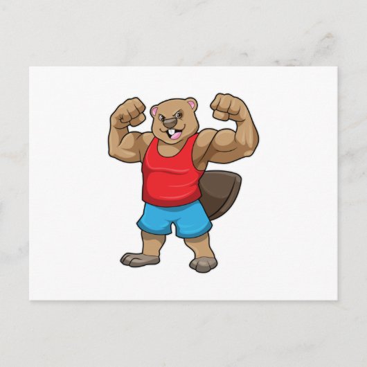 Bever als bodybuilder met grote bovenarmen briefkaart (Voorkant)
