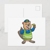 Bever als politieagent met fluitje briefkaart (Voorkant / Achterkant)