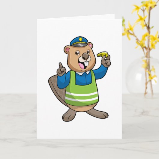 Bever als politieagent met fluitje kaart (Gele Bloem)