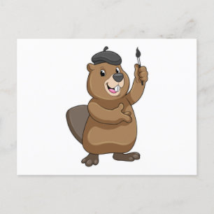 Bever als schilder met verfkwast briefkaart