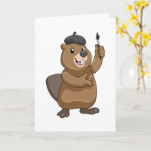 Bever als Schilder met verfkwast Kaart (Gele Bloem)