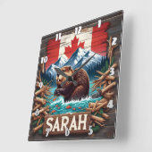 Bever, berg, vlag, blauwe oceaan vierkante klok (Hoek)