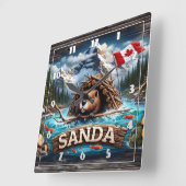 Bever, berg, vlag, blauwe oceaan vierkante klok (Hoek)