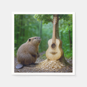 Bever bewondert zijn gitaarboomsnijwerk servet