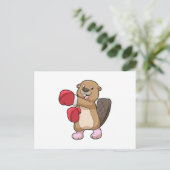 Bever bij boksen met boks handschoenen briefkaart (Staand voorkant)