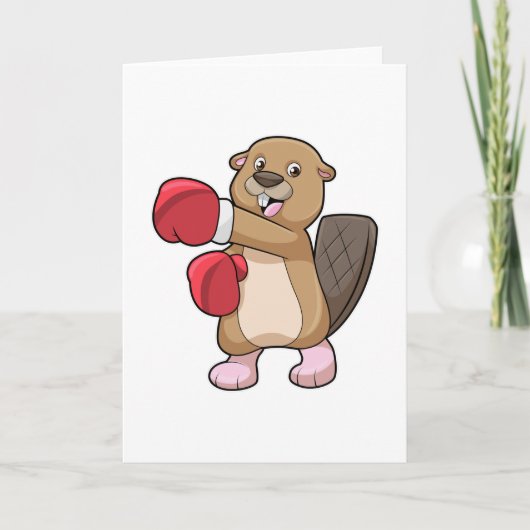 Bever bij boksen met boks handschoenen kaart (Voorkant)