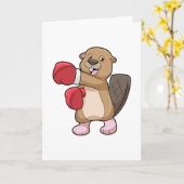 Bever bij boksen met boks handschoenen kaart (Gele Bloem)