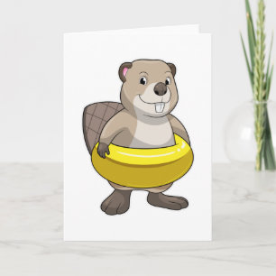 Bever bij het zwemmen met zwembandje kaart