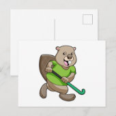 Bever bij hockey met hockeystick briefkaart (Voorkant / Achterkant)