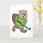 Bever bij hockey met hockeystick kaart (Gele Bloem)