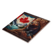Bever bij rivier met Canadese vlag Tegeltje (Zijkant)
