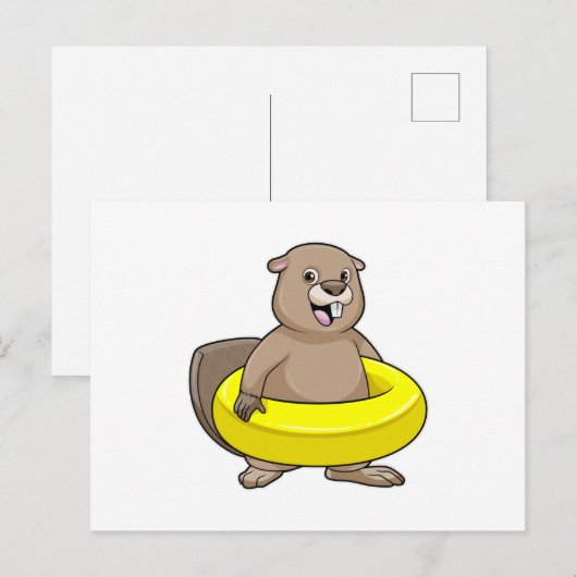 Bever bij zwemmen met zwemband briefkaart (Voorkant / Achterkant)