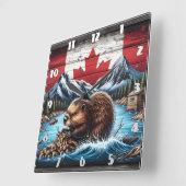 Bever bouwen dam met Canadese vlag achtergrond Vierkante Klok (Hoek)