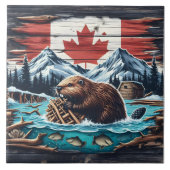 Bever bouwt dam in Canadese wildernisscene Tegeltje (Voorkant)