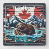 Bever bouwt dam in Canadese wildernisscene Vierkante Klok (Voorkant)