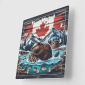 Bever bouwt dam in Canadese wildernisscene Vierkante Klok (Hoek)