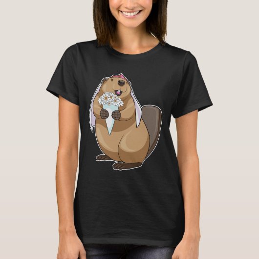 Bever Bruid Bloem Huwelijk T-shirt (Voorkant)