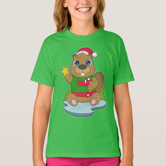 Bever Christmas Candy Cane T-shirt (Voorkant)