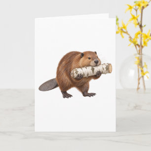 Bever die een berkenstam draagt kaart