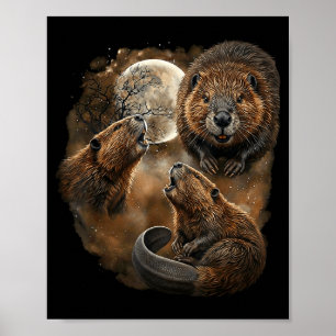 Bever die naar de maan huilt ontwerp grappig dier  poster