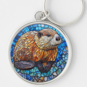 Bever glas-in-loodkunst met ingewikkelde details sleutelhanger
