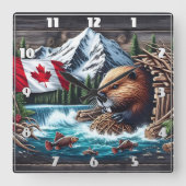 Bever in de buurt van Canadian Flag and Mountain S Vierkante Klok (Voorkant)