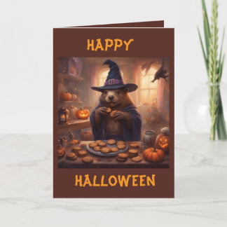 Bever in een heksenkostuum Halloween-groet Kaart