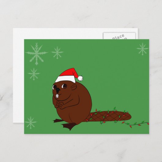 Bever in een kerstmuts feestdagenkaart (Voorkant / Achterkant)