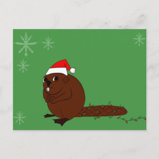 Bever in een kerstmuts feestdagenkaart