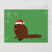 Bever in een kerstmuts feestdagenkaart (Voorkant)