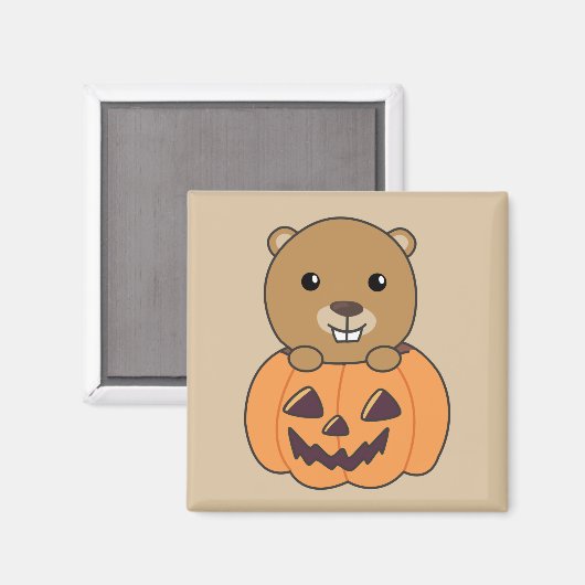 Bever in Pompoen Zoete Bever Gelukkig Halloween Ma Magneet (Voorkant / Achterkant)
