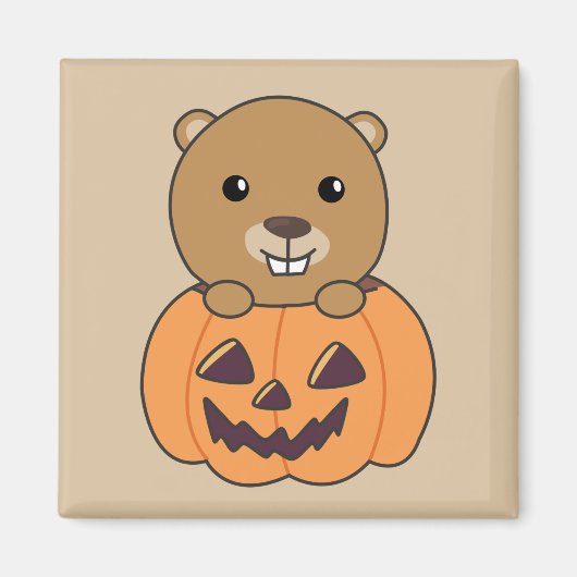 Bever in Pompoen Zoete Bever Gelukkig Halloween Ma Magneet (Voorkant)