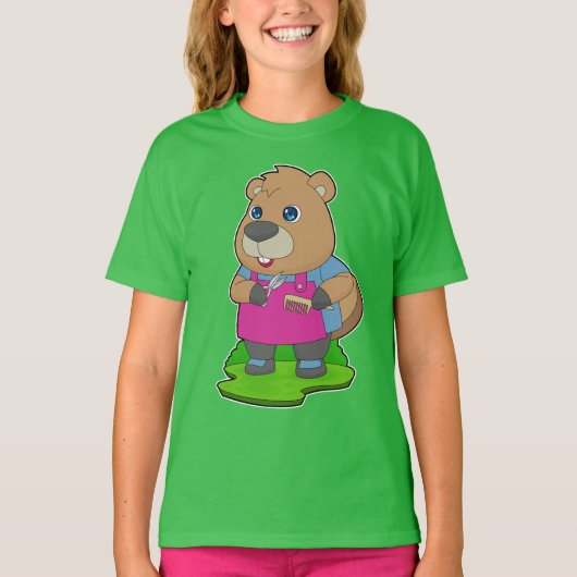 Bever kapper schaar kam t-shirt (Voorkant)