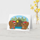 Bever Kerstmis Kaart (Gele Bloem)