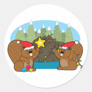 Bever Kerstmis Ronde Sticker