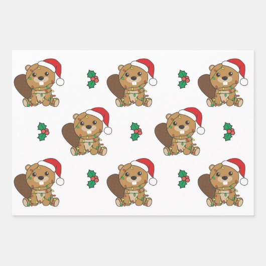Bever Kerstmis Winter Dieren Vakantie Bevers Inpakpapier Vel (Voorkant 2)