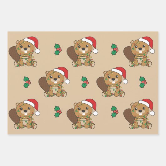 Bever Kerstmis Winter Dieren Vakantie Bevers Inpakpapier Vel (Voorkant)