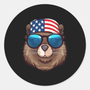 Bever met Amerikaanse vlag Onafhankelijkheidsdag Ronde Sticker