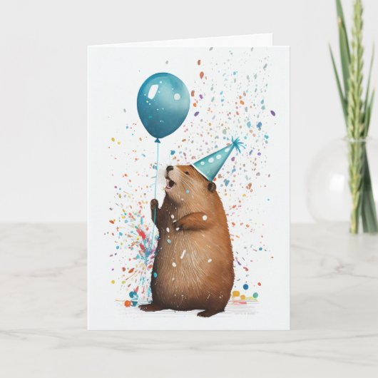 Bever met Blue Balloon Wenskaart Kaart (Voorkant)