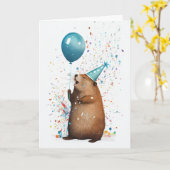 Bever met Blue Balloon Wenskaart Kaart (Gele Bloem)