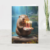 Bever met een Birthday Cake Kaart (Voorkant)