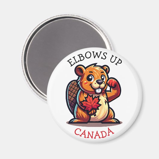 Bever met een esdoornblad en ellebogen omhoog Cana Magneet (Voorkant / Achterkant)