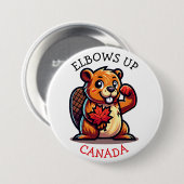 Bever met een esdoornblad en ellebogen omhoog Cana Ronde Button 7,6 Cm (Voorkant /achterkant)
