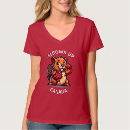 Bever met een esdoornblad en ellebogen omhoog Cana T-shirt