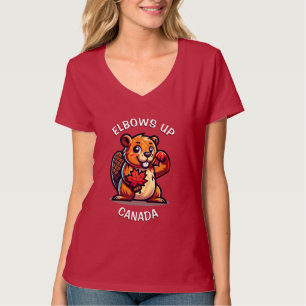 Bever met een esdoornblad en ellebogen omhoog Cana T-shirt