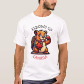 Bever met een esdoornblad en ellebogen omhoog Cana T-shirt (Voorkant)