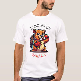 Bever met een esdoornblad en ellebogen omhoog Cana T-shirt