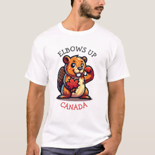 Bever met een esdoornblad en ellebogen omhoog Cana T-shirt