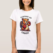 Bever met een esdoornblad en ellebogen omhoog Cana T-shirt (Voorkant)