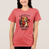 Bever met een esdoornblad en ellebogen omhoog Cana Tri-Blend Shirt (Voorkant)